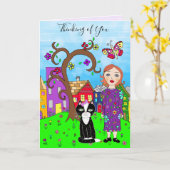 Carte Penser à vous l'amitié lunatique de la dame et du  (Fleur jaune)