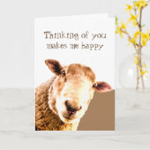 Carte Penser à vous me fait sourire drôle ami Sheep (Fleur jaune)