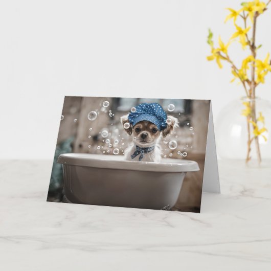 Carte Penser à vous mignon Chihuahua Chien chiot (Fleur jaune)