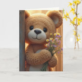 Carte Penser à vous Ours en peluche avec Bouquet Fleur s (Fleur jaune)
