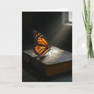Carte Penser à vous papillon monarque sur une Sainte Bib