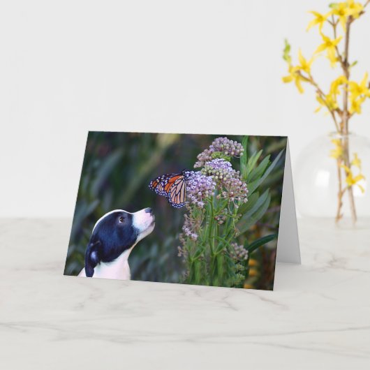 Carte Penser à vous personnalisable mignon chiot (Fleur jaune)