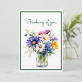 Carte Penser à vous Personnaliser des fleurs d'aquarelle (Debout devant)