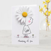 Carte Penser à vous petite fille avec une marguerite bla (Fleur jaune)