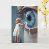 Carte Penser à vous petite fille essuyer des larmes (Fleur jaune)