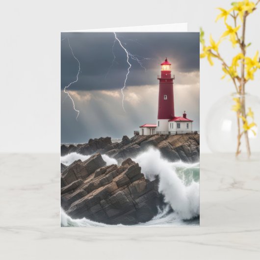 Carte Penser à vous phare dans une tempête (Fleur jaune)