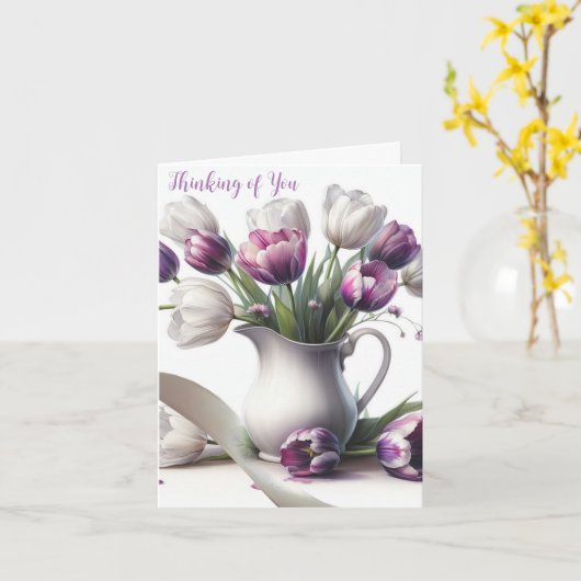 Carte Penser à vous Pitcher de tulipes (Fleur jaune)