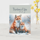 Carte Penser à vous Renards Animaux Nature Art (Fleur jaune)