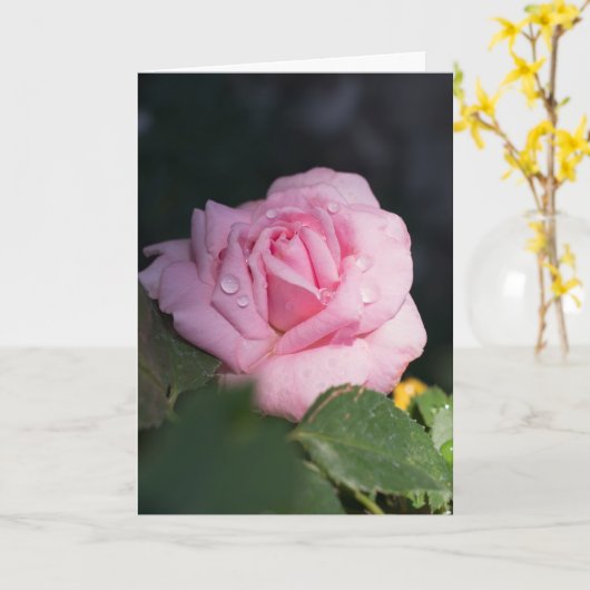 Carte Penser à vous - Rose rose (Fleur jaune)