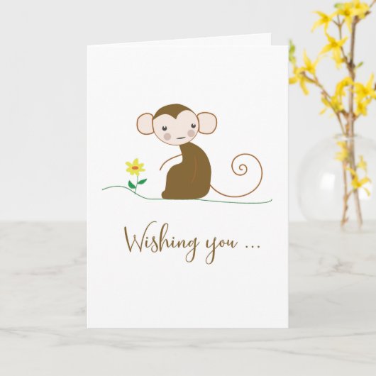 Carte Penser à vous Singe avec Fleur Religieux (Fleur jaune)
