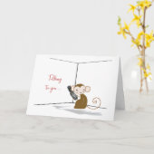 Carte Penser à vous singe avec le téléphone portable Mis (Fleur jaune)