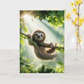 Carte Penser à vous Sloth sous le soleil (Fleur jaune)