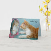 Carte penser à vous-tabby chat regardant dans le miroir (Fleur jaune)