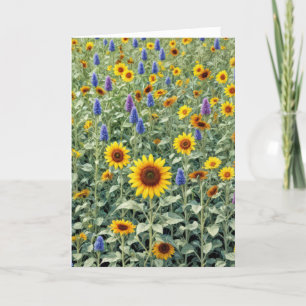 Carte Penser à vous tournesol et champ Fleur sauvage