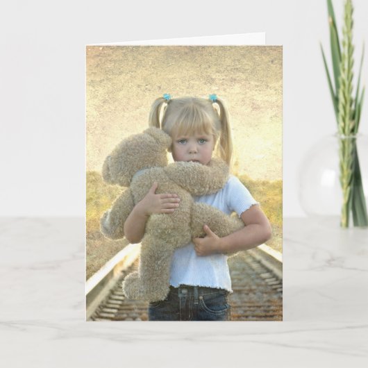 Carte penser à vous-triste fille avec ours en peluche (Devant)