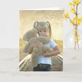 Carte penser à vous-triste fille avec ours en peluche (Fleur jaune)