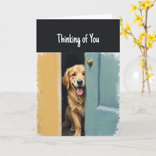Carte Penser à vous un chien amusant en vous attendant (Fleur jaune)