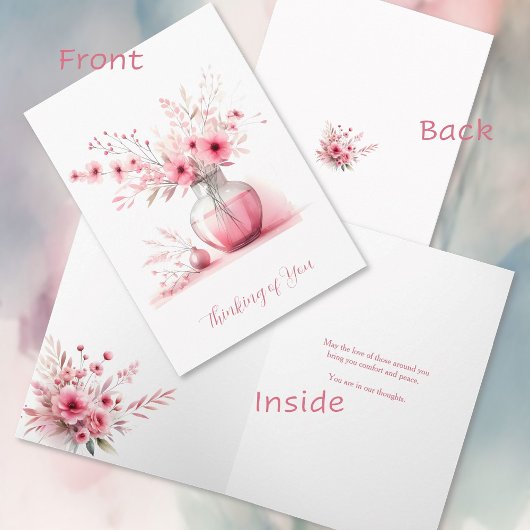 Carte Penser à vous Vase rose et Fleurs Sympathie