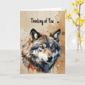 Carte Penser à vous Wolf Aquarelle Animal Fan (Fleur jaune)