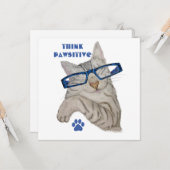 Carte Penser Pawsitive Purrffect Cute Cat dans le dessin (Devant/Arrière en situation)