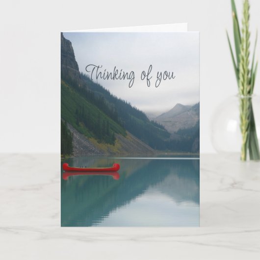Carte Pensez à vous Canot Rouge Calm Lake Mountains (Devant)