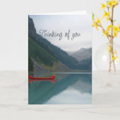 Carte Pensez à vous Canot Rouge Calm Lake Mountains (Fleur jaune)