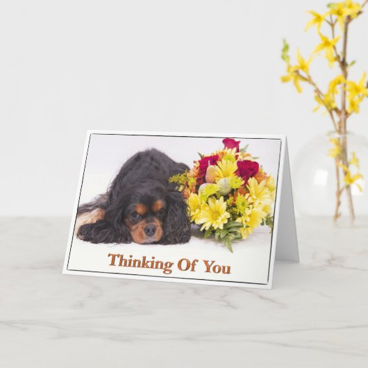 Carte Pensez À Vous Cavalier King Charles Spaniel Card (Fleur jaune)