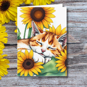Carte Pensez à vous Chat et tournesol