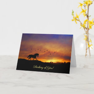 Carte Pensez à vous Cheval et aux oiseaux mignons