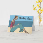 CARTE PENSEZ À VOUS, FILLE SUR LA PLAGE (Fleur jaune)