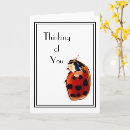 Carte Pensez à vous mignon et classe petit Ladybug (Fleur jaune)