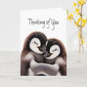 Carte Pensez à vous mignon oiseau de pingouin qui se man (Fleur jaune)