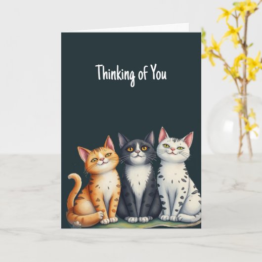 Carte Pensez à vous mignon petit chat chatons (Fleur jaune)