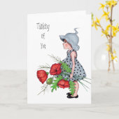 Carte Pensez à vous, Petite fille aux fleurs, Art (Fleur jaune)