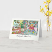 Carte Pensez à vous pour un Cousin avec chat à table (Fleur jaune)