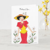 Carte Pensez à vous Rouge et Jaune (Fleur jaune)