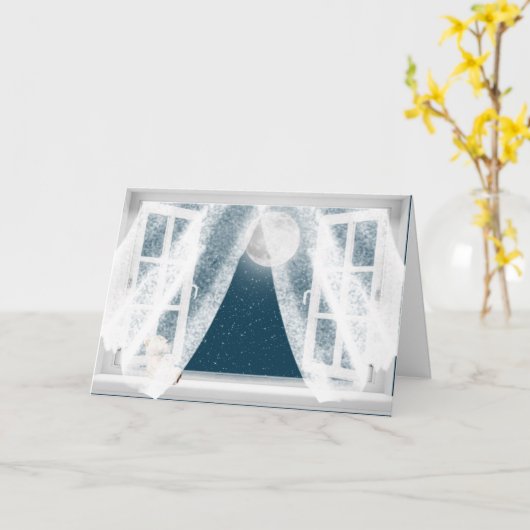 Carte Pensez à vous Teddy Bear dans la fenêtre (Fleur jaune)