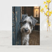 Carte Pensez à vous Terrier en regardant autour d'une po (Fleur jaune)