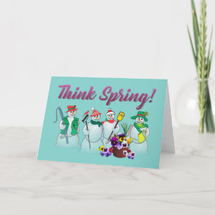 Carte Pensez au printemps avec des bonhomme de neige et 
