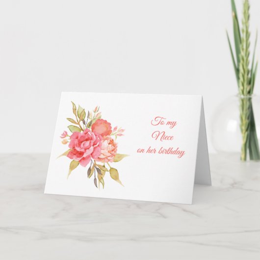 Carte Peoné et Rose Floral Bouquet Anniversaire (Devant)