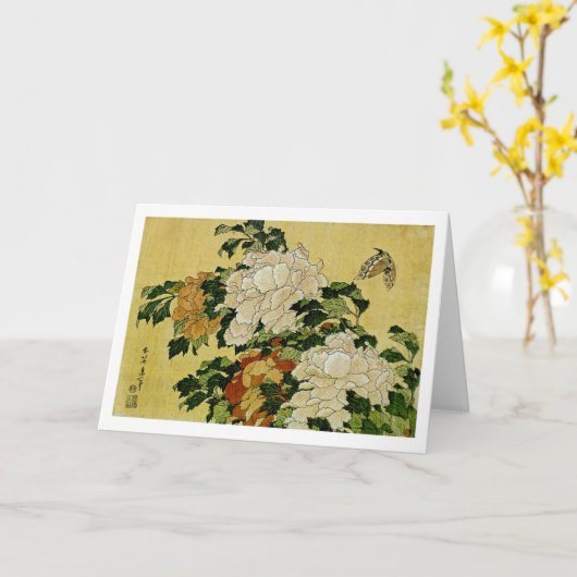 Carte Peonies et papillon (Fleur jaune)