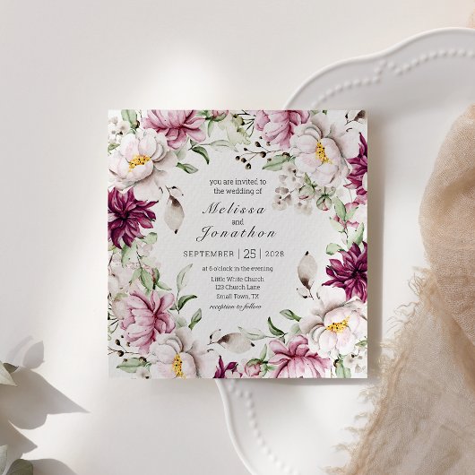 Carte Peonies rose Bourgogne Mariage floral