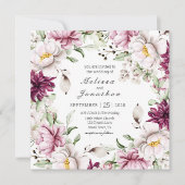 Carte Peonies rose Bourgogne Mariage floral (Devant)