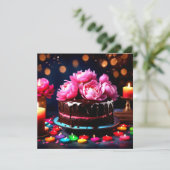 Carte Peonies roses Chocolat Anniversaire Personnalisé (Debout devant)