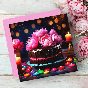 Carte Peonies roses Chocolat Anniversaire Personnalisé