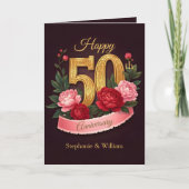 Carte Peonies roses Gold Numéro 50e anniversaire de Mari (Devant)