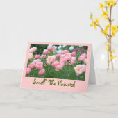 CARTE PEONIES ROSES, ROSES ET BLANCHES (Fleur jaune)