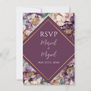 Carte Peonies violettes Floral Moderne Mariage RSVP