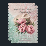Carte Peony Best Friend Anniversaire<br><div class="desc">Pour votre meilleur ami,  envoyez-lui cette magnifique carte d'anniversaire d'une belle Peine Rose,  et les mots qu'une Peony représente,  prospérité,  positivité et bonheur. Tout cela sur un bel arrière - plan floral turquoise et rose clair. Un joli message complète cette carte à l'envers.</div>