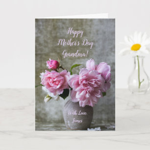 Carte Peony Pink Rose Flowers Joyeux anniversaire Grand-
